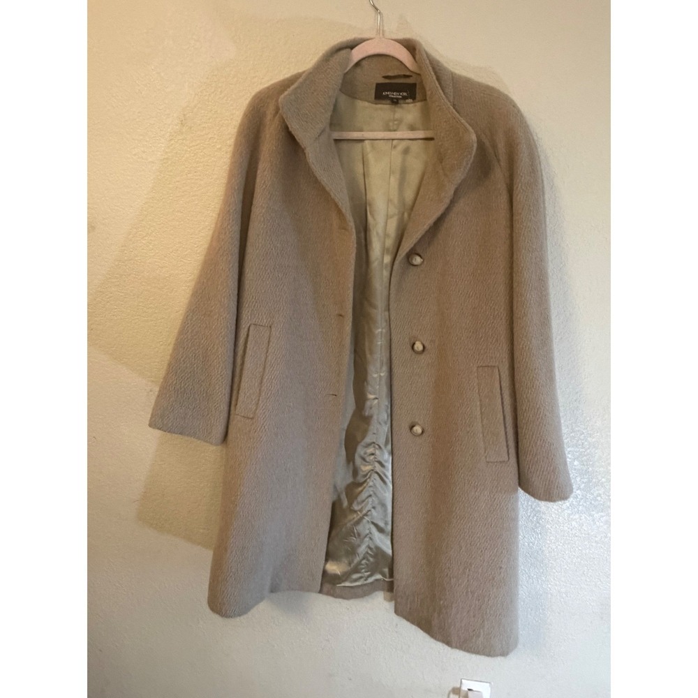 Jones New York Collection‎ Alpaca Suri Wool Coat Tan Beige Long Jacket Size 10